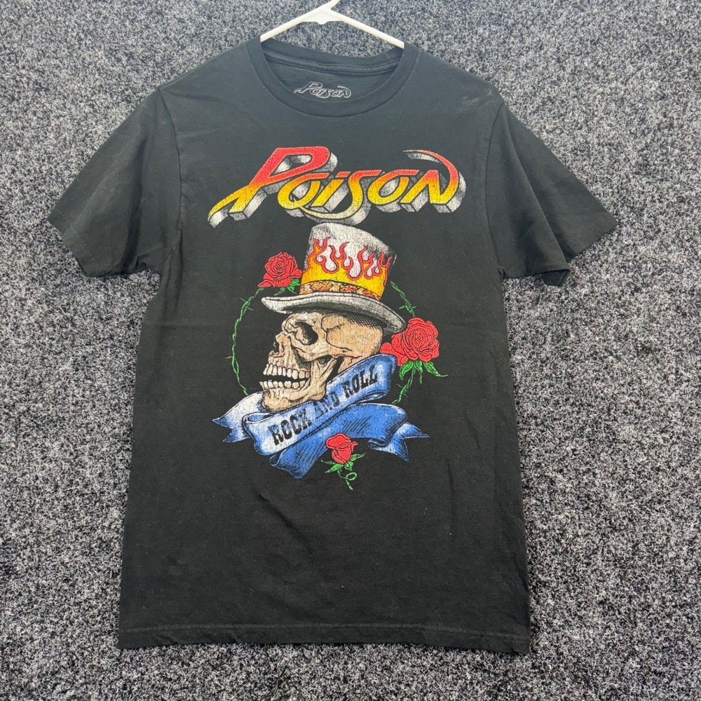 Poison Band T-Shirt Small Black Rock and Roll Skull Graphic Tee‎ 2023 Cyanide